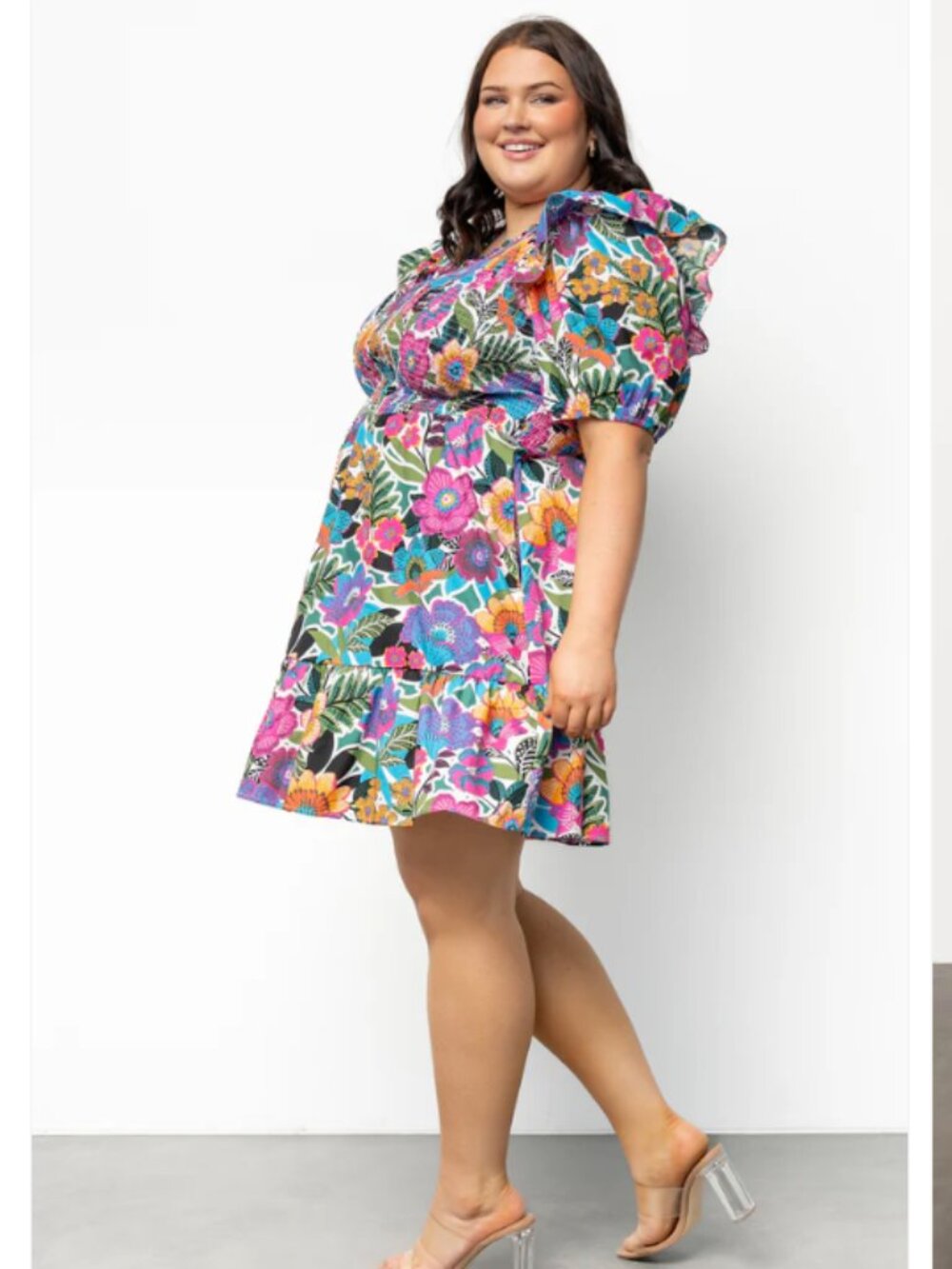 BALTIC BORN (NWT) Kyrie Puff Sleeve Short Dress, Multicolor Floral, Size XL - Picture 2 of 13